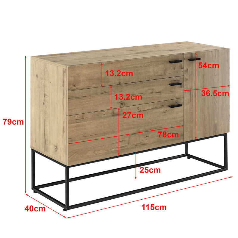 Szkic wymiarowy Kredens Hylte 115x40x79cm dębowy en.casa