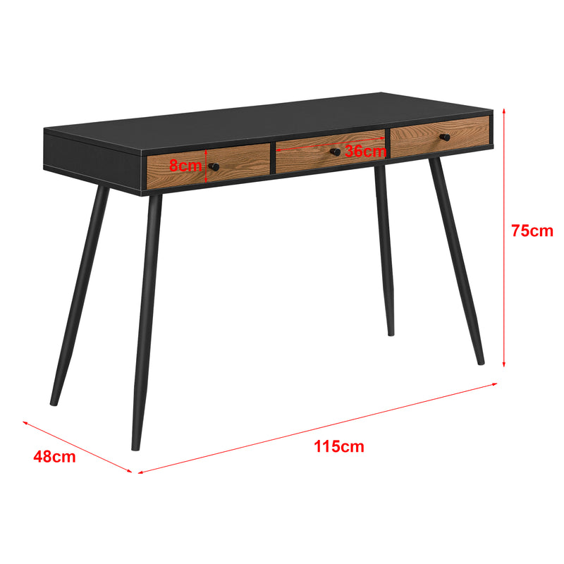 Szkic wymiarowy Biurko Tumba 115x48x75cm czarne/ciemne drewno en.casa