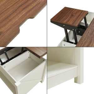 Stolik kawowy Kasama z podnoszonym blatem i schowkiem 110x55x54 cm orzech/biały [en.casa]