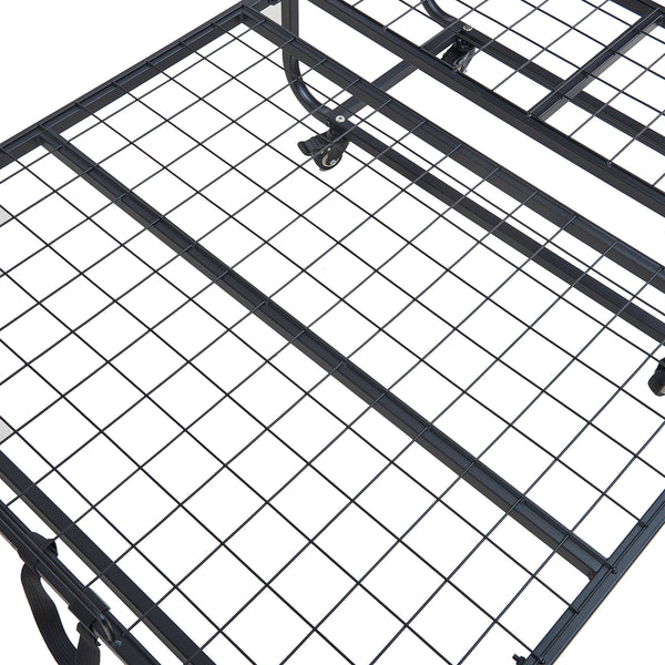 Metalowe łóżko składane Lustendi z materacem 200x90cm czarny/dąb [en.casa]