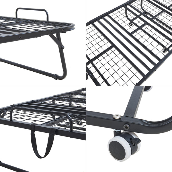 Metalowe łóżko składane Borjavle z materacem 200x90cm czarne [en.casa]