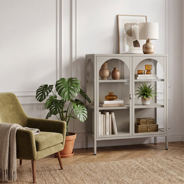 Witryna-komoda Klippestad stal 95x80x35 cm kolor wielbłądzi [en.casa]