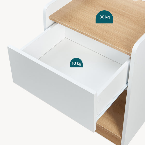 Stolik nocny Kuorshare 55x42x37 cm biały/dąb [en.casa]