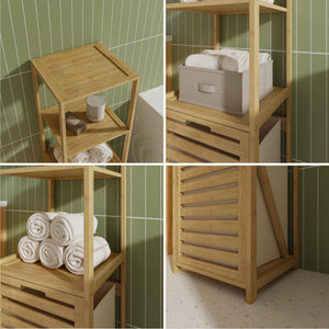 Regał łazienkowy z koszem na pranie Anun 130x36x33 cm bambus kolor drewna [en.casa]