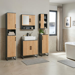 Szafka łazienkowa Svanes 90x30x30 cm Ciemnoszary/Naturalny [en.casa]