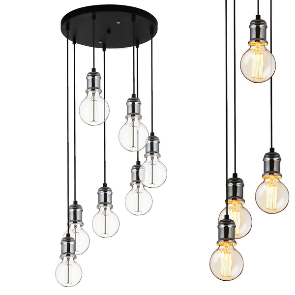 [lux.pro]® Lampa wisząca sufitowa - czarno-srebrna (7 x E27)