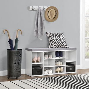 Regał na buty Ymir 103x30x48 cm 10 półek Ławka biały/szary en.casa