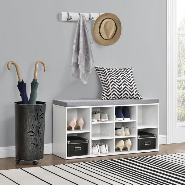 Regał na buty Ymir 103x30x48 cm 10 półek Ławka biały/szary en.casa