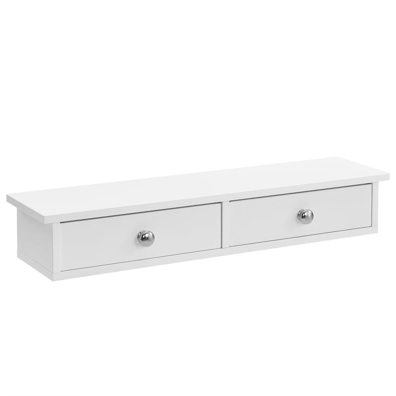 Szkic wymiarowy Półka ścienna Geeste 60x15x10 cm z 2 szufladami biała [en.casa]