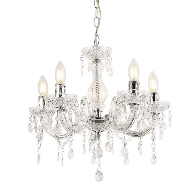 Szkic wymiarowy Żyrandol Weimar 5x E14 Ø35 x 145 cm kryształ/biały lux.pro