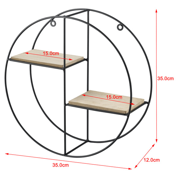 Półka ścienna Lily 35x12x35 cm, design okrągły, z 2 półkami, czarna en.casa
