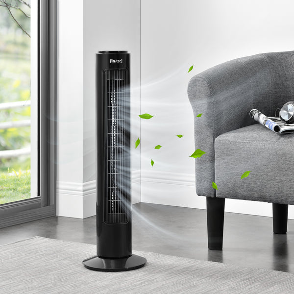 Wentylator stojący z 3 stopniami, cichy, oscylujący, czarny in.tec