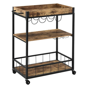 Wózek do serwowania Thalwil 89,5 x 67 x 40 cm Wózek z uchwytem na butelkę czarny/kolory drewna en.casa