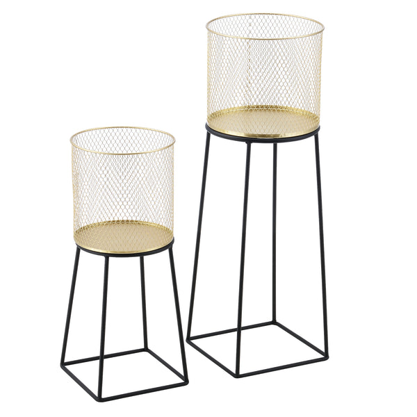 Stojak na doniczkę Meise 2-częściowy czarno-złoty en.casa