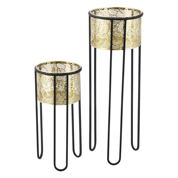 Stojak na doniczkę Modave 2-częściowy czarno-złoty en.casa