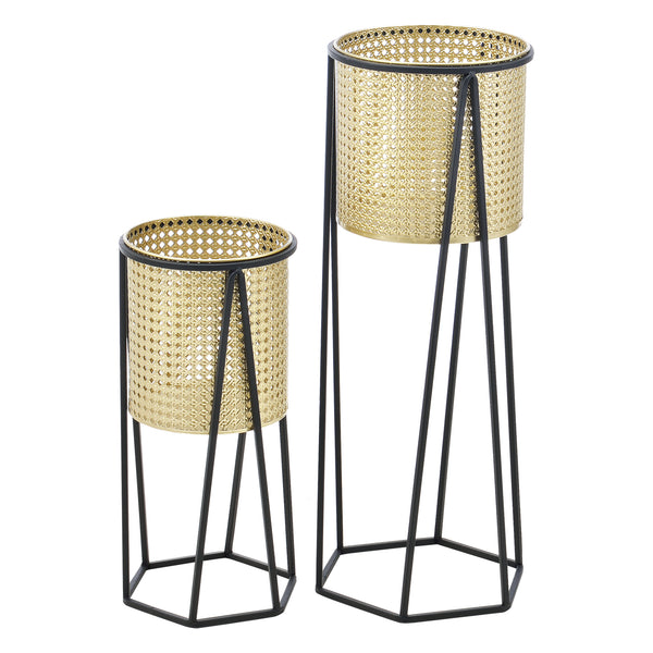 Stojak na doniczkę Musson 2-częściowy czarno-złoty en.casa