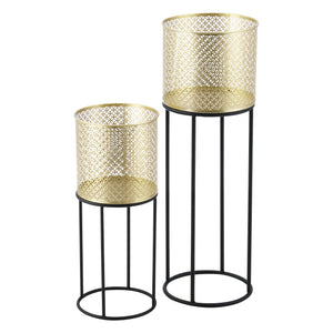 Stojak na doniczkę Messancy 2-częściowy czarno-złoty en.casa