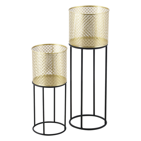 Stojak na doniczkę Messancy 2-częściowy czarno-złoty en.casa