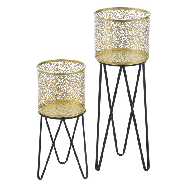 Stojak na doniczkę Marchin 2-częściowy czarno-złoty en.casa