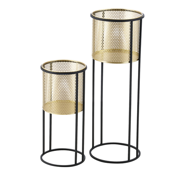 Stojak na doniczkę Malmedy 2-częściowy Czarny-złoty en.casa