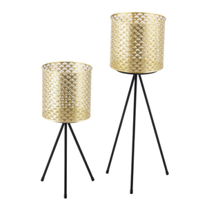 Stojak na doniczkę Mechelen 2-częściowy Czarny-złoty en.casa