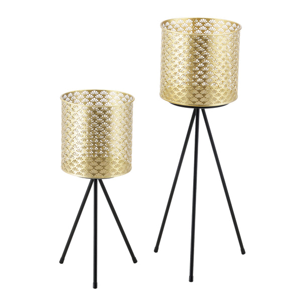 Stojak na doniczkę Mechelen 2-częściowy Czarny-złoty en.casa