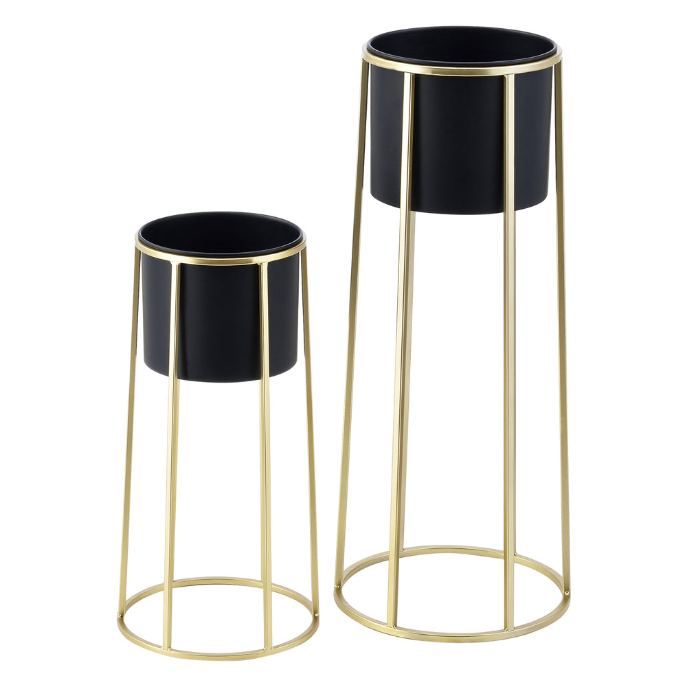 Blumentopf Ständer Macon 2 - tlg. Schwarz - Goldfarben en.casa - premiumXL