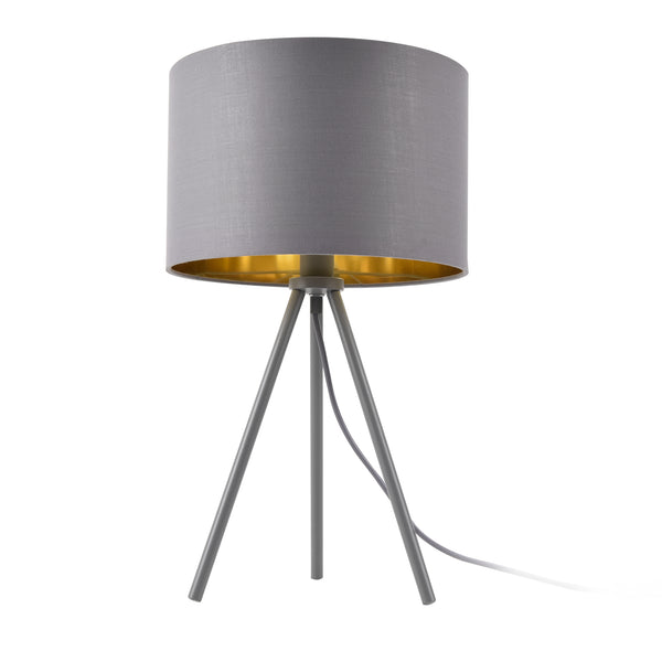 Lampa stołowa Metz E14 Max. 40W Klosz z tkaniny i metalowe nóżki Szary/złoty lux.pro