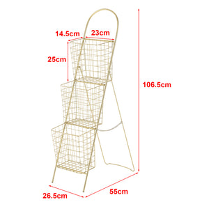 Drabina dekoracyjna z metalowymi koszami metal mosiądz 107x27x55cm en.casa