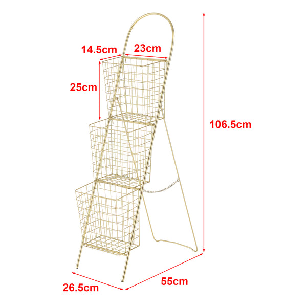 Drabina dekoracyjna z metalowymi koszami metal mosiądz 107x27x55cm en.casa