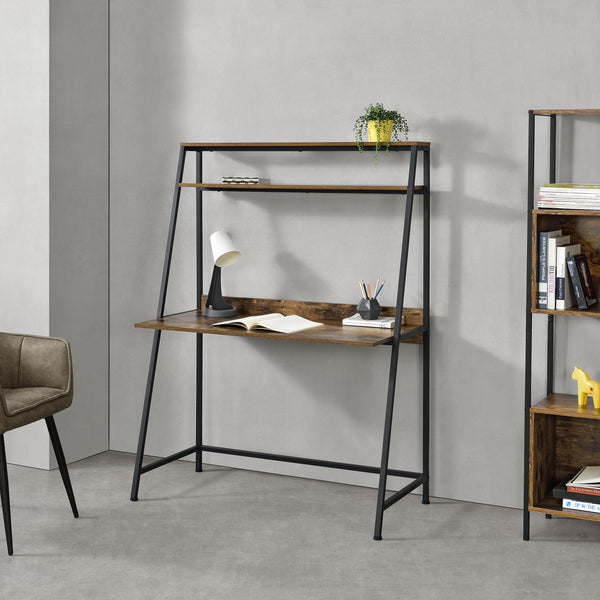 Biurko Alvdal 143x105x51cm z 2 półkami Czarny Ciemny odcień drewna [en.casa]