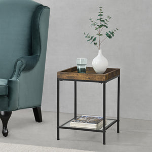 Stolik boczny Mariefred 55x40x40cm z półką Ciemny odcień drewna [en.casa]
