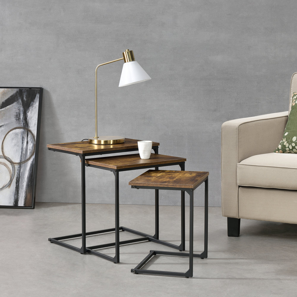 Zestaw stolików bocznych Tjörn zestaw 3 ciemne drewno [en.casa]