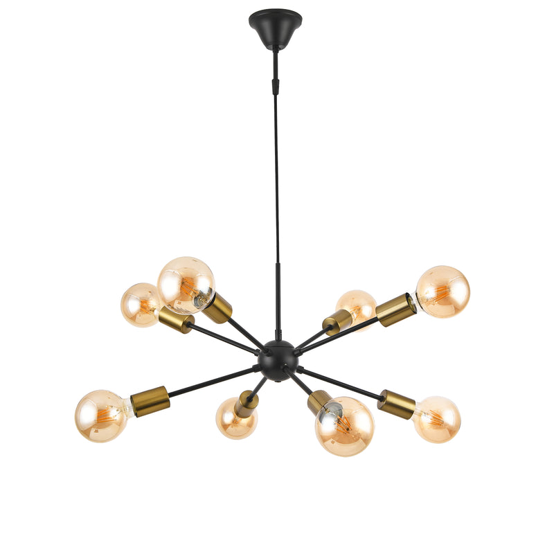 Szkic wymiarowy Lampa wisząca Amiens 8 żarówek E27 czarny / kolor mosiądzu [lux.pro]