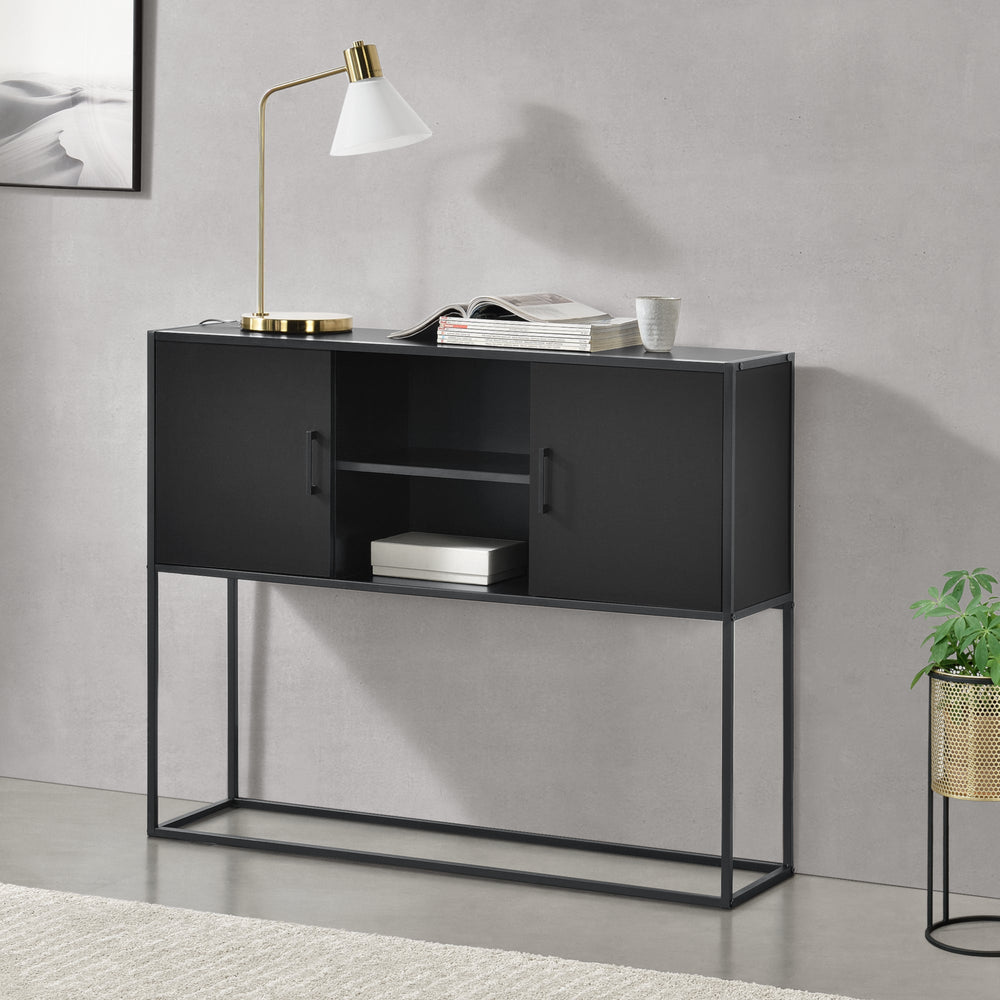 Sideboard Motala mit Ablage und Schranktüren Schwarz [en.casa] - premiumXL