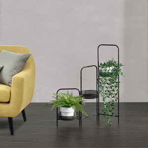 Stojak na rośliny Vrasene z 3 metalowymi doniczkami czarny [en.casa]