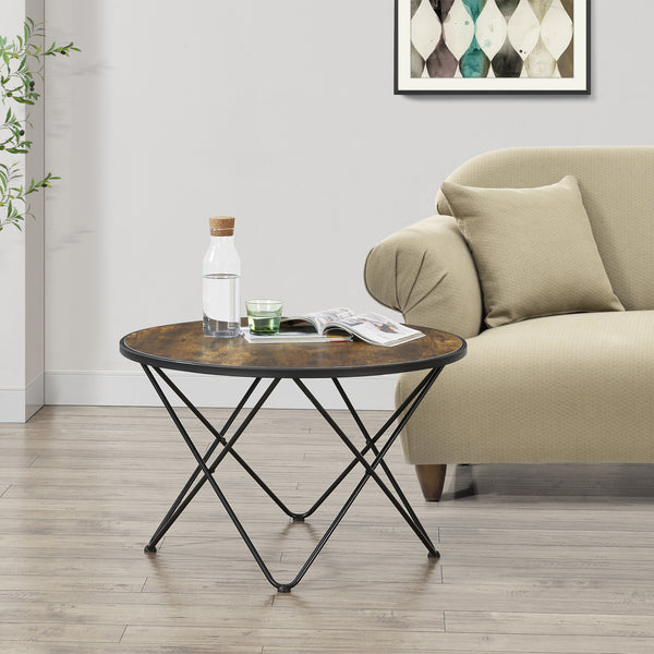 Stolik kawowy Goskamark 80x50 cm Stelaż stalowy Ciemny odcień drewna [en.casa]