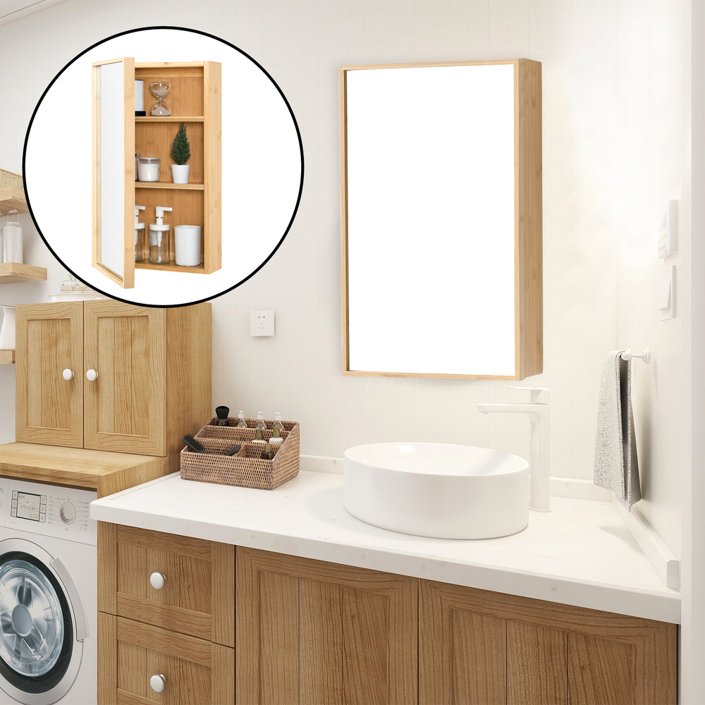 Szafka z lustrem Ikorfat 60,5 x 35 x 14 cm naturalny bambus [en.casa]