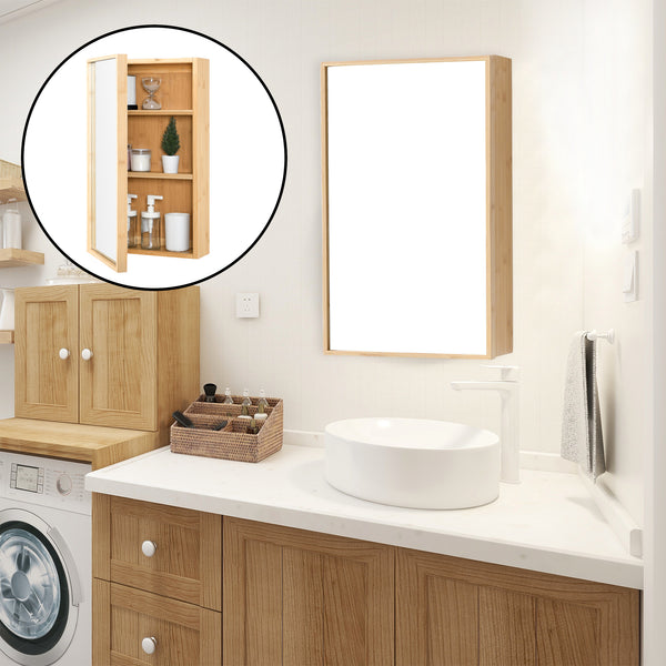 Szafka z lustrem Ikorfat 60,5 x 35 x 14 cm naturalny bambus [en.casa]