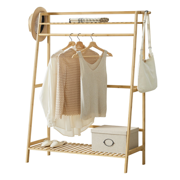 Wieszak na płaszcze Föglö 139 x 100 x 40 cm naturalny bambus [en.casa]