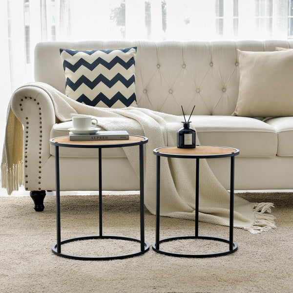 Stolik pomocniczy Moriusaq w zestawie 2 sztuk, okrągły, wygląd drewna [en.casa]