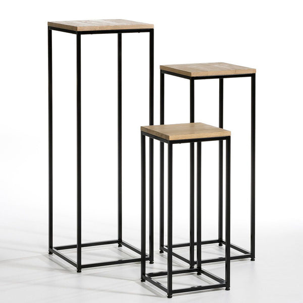 Kontiolahti stolik kawowy zestaw 3 czarny/drewniany ALT [en.casa]