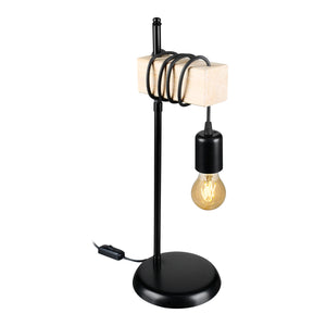 Lampa stołowa Chatham E27 metal lite drewno czarne / wygląd drewna [lux.pro]