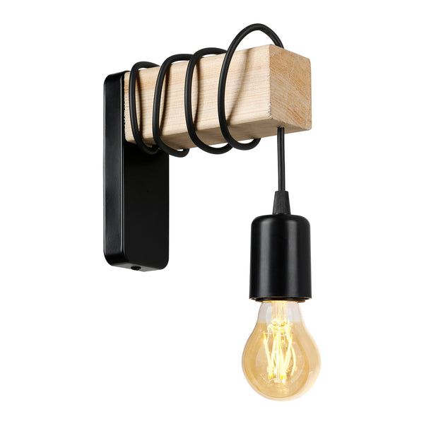 Lampa ścienna Chelmsford E27 metal lite drewno czarny / wygląd drewna [lux.pro]