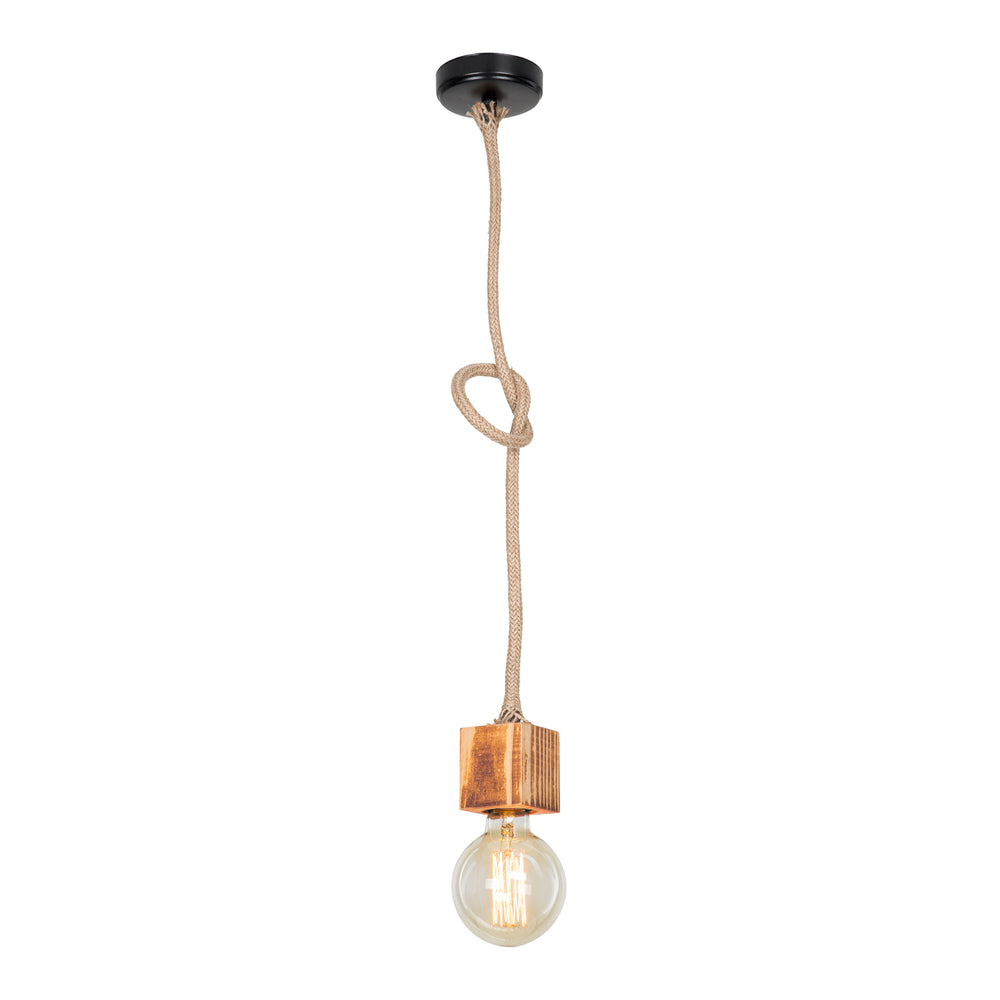 Lampa wisząca Corby E27 metal lite drewno lina juta czarny / wygląd drewna / kolory juty [lux.pro]
