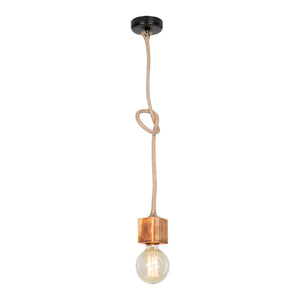 Lampa wisząca Corby E27 metal lite drewno lina juta czarny / wygląd drewna / kolory juty [lux.pro]