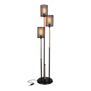 Lampa podłogowa Exeter 3xE27 metalowa lina jutowa czarna / kolory juty [lux.pro]