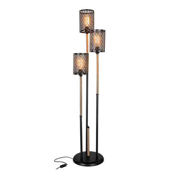 Lampa podłogowa Exeter 3xE27 metalowa lina jutowa czarna / kolory juty [lux.pro]