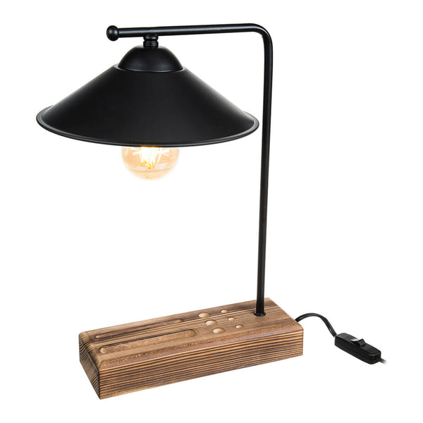Lampa stołowa Folkestone E27 lite drewno metal czarny / drewno [lux.pro]