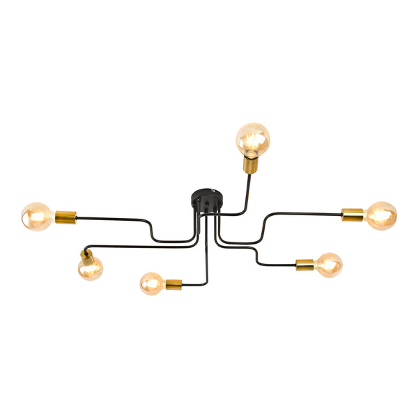 Lampa sufitowa Carlisle Industrial 6 x E27 Czarny/Mosiężny [lux.pro]